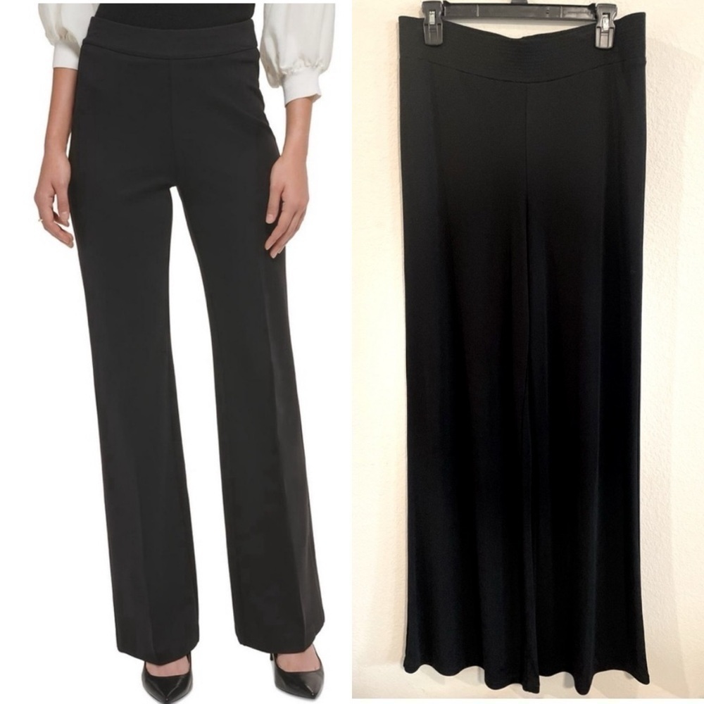 DKNY Women’s Pants Medium Black High Rise Wide Leg Loungewear Stretch Waist